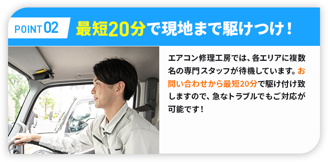 ポイント02最短20分で現地まで駆けつけ！